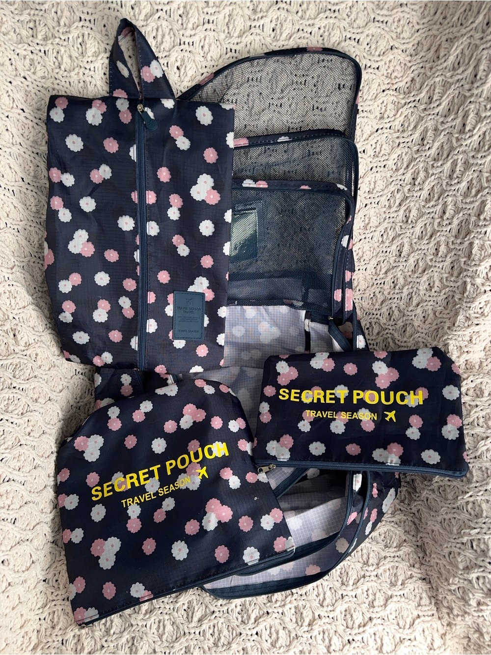 Travel Season Floral Packing Cube Set 6pc Navy Pink Organizer Bags